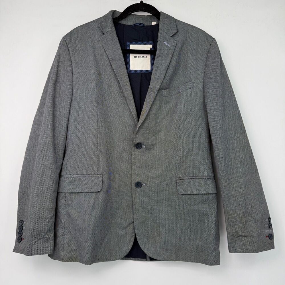 Ben Sherman Blazer Mens‎ L Grey Two Button Sport Coat Mod Indie Preppy Academia